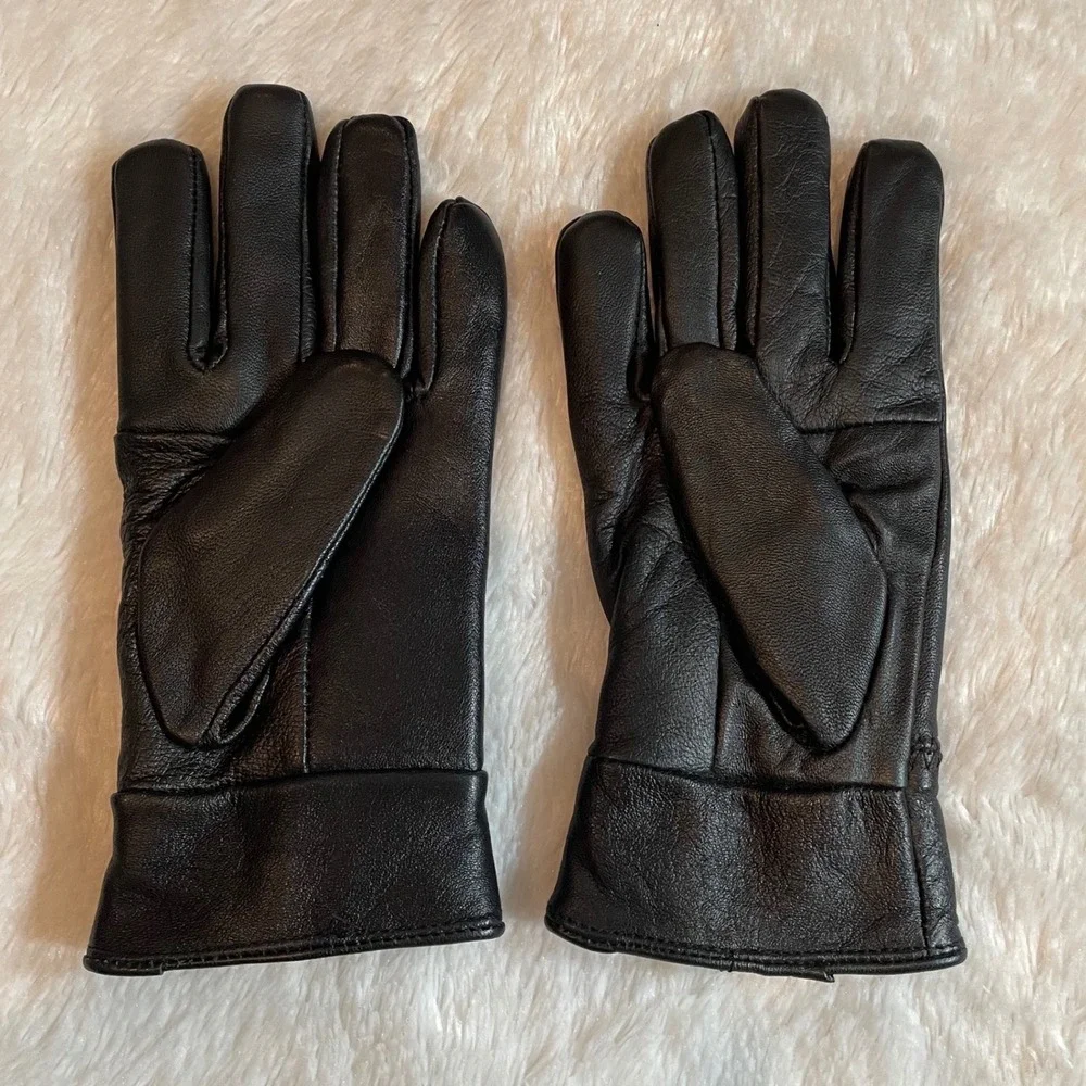Jacob Ash Schuessler Womens Black Leather Gloves Thinsulate Bow Accent Size M